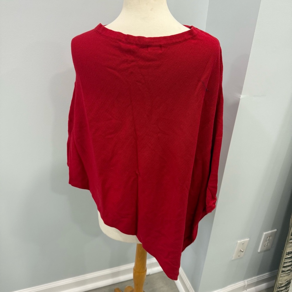 Festive Red Christmas Tree Women's Poncho - Picture 3 of 4